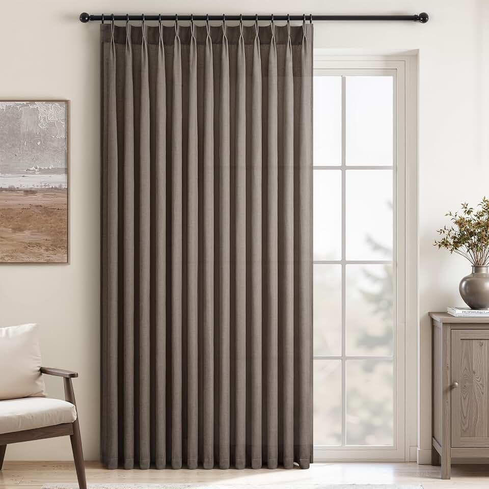 Topfinel 84 Inches Long Pinch Pleated Semi Sheer Curtains,Dark Flax Blended Light Filtering Window Curtains 84 Length for Living Room Bedroom Pinch Pleat Drapes with Hooks 1 Panels 72" Wx84 L