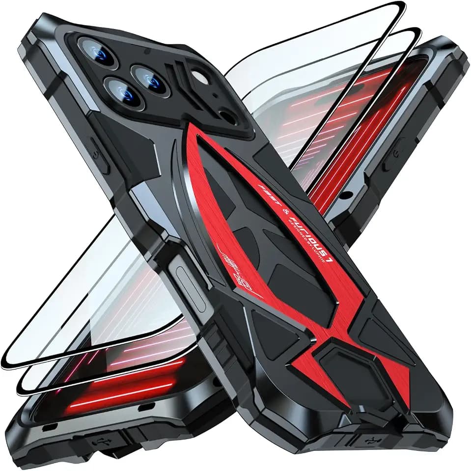 Lunivop for iPhone 18 Pro Max/17 Pro Max Case Metal Heavy Duty Black Red