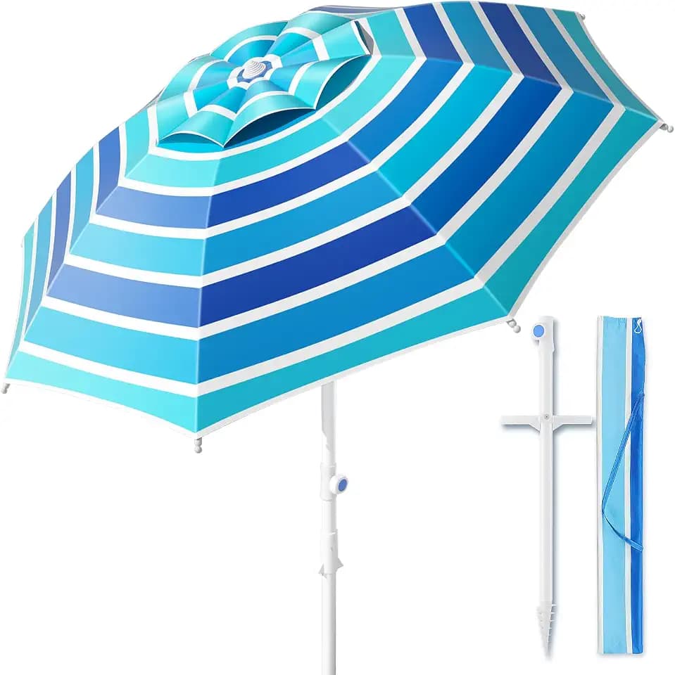 8FT. Large Beach Umbrella with Heavy Duty Sand Anchor