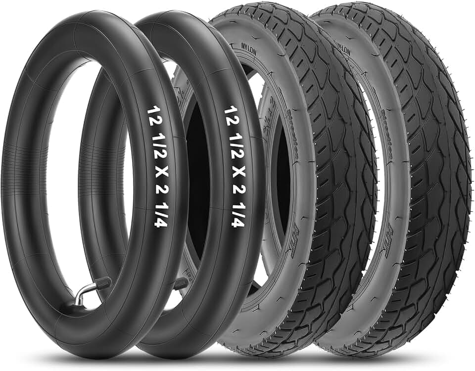 12 1/2 x 2 1/4 57-203 Reifen mit Schlauch, Hohe Stabilität & Haltbarkeit 12 1/2 x 2 1/4 Reifen und Schlauch Winkelventil 45° Silber, 12.5x2.25 Ersatzreifen Kinderwagen für Laufrad Fahrrad, 2Set