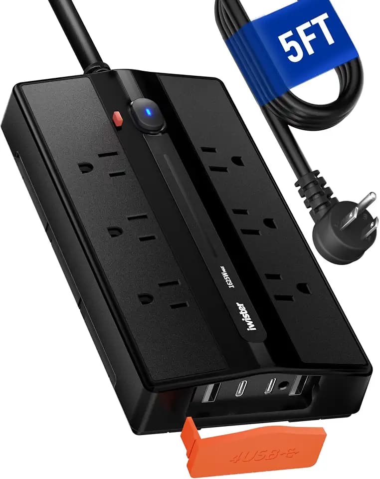 Outdoor Power Strip Weatherproof, 6 Outlet 4 USB 5FT Extension Cord