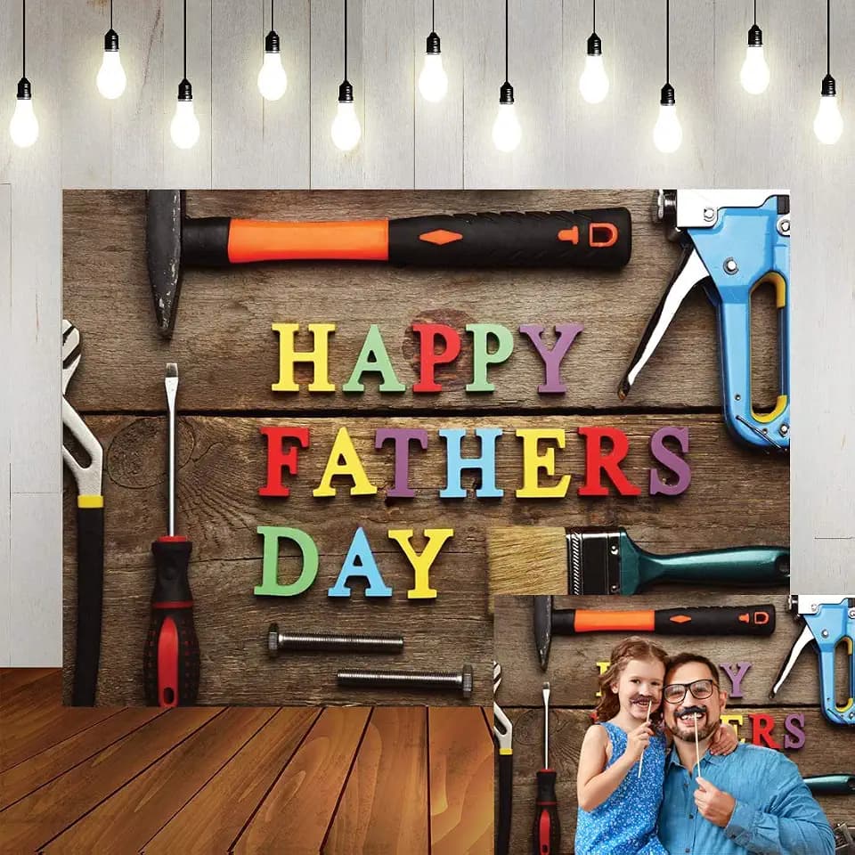7x5ft Happy Father's Day Photography Background Fixing Tools Backdrops Retro Wood Photo Studio Background Prop Backdrop Fathers Day Decoration A100
