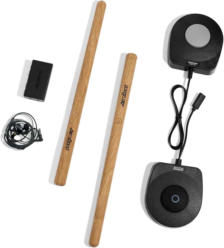 AeroBand Elektronisches Schlagzeugset PocketDrum2 MAX, Luft-Schlagstöcke & Pedale, Spielen Sie Schlagzeug überall und jederzeit, 8 Klänge und USB-Midi (Kopfhörer enthalten)