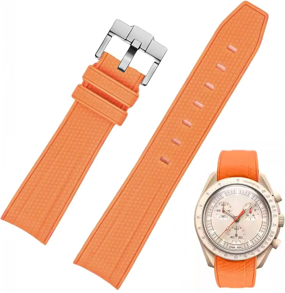 Silicone Rubber Bands for Omega X Swatch Moonswatch Watch Strap 20mm Curved End Weave Style Premium Silicone Rubber Replacement Strap Women Men,for Omega Swatch Moonswatch Speedmaster
