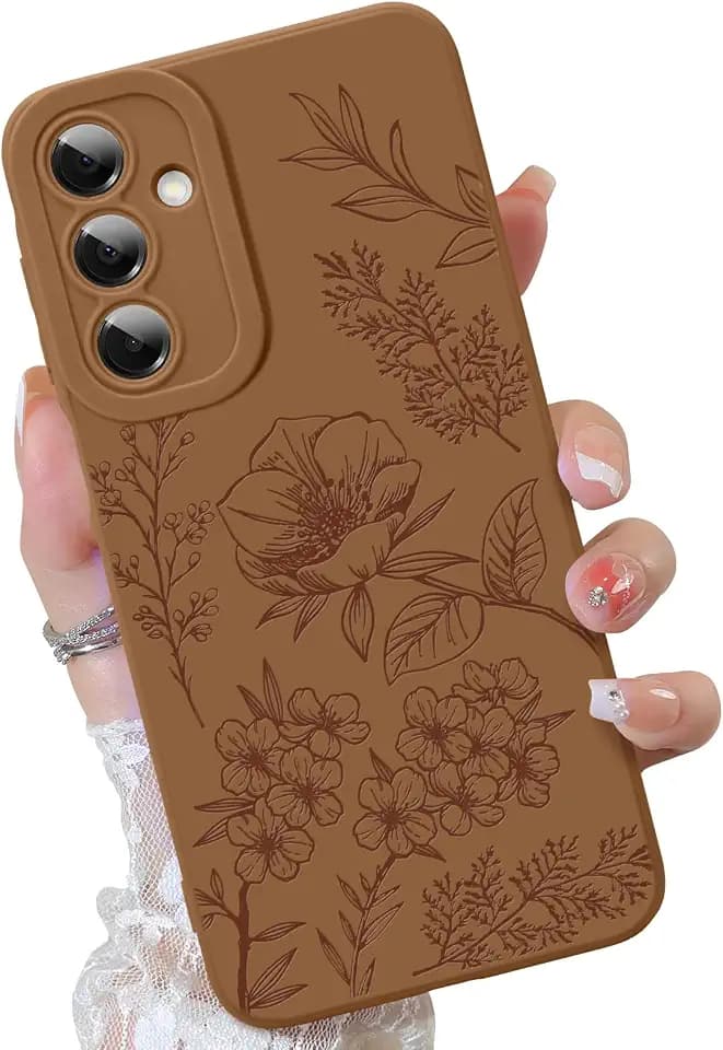 OOK Galaxy A16 Case Cute Flower Floral Design for Girls Women Brown