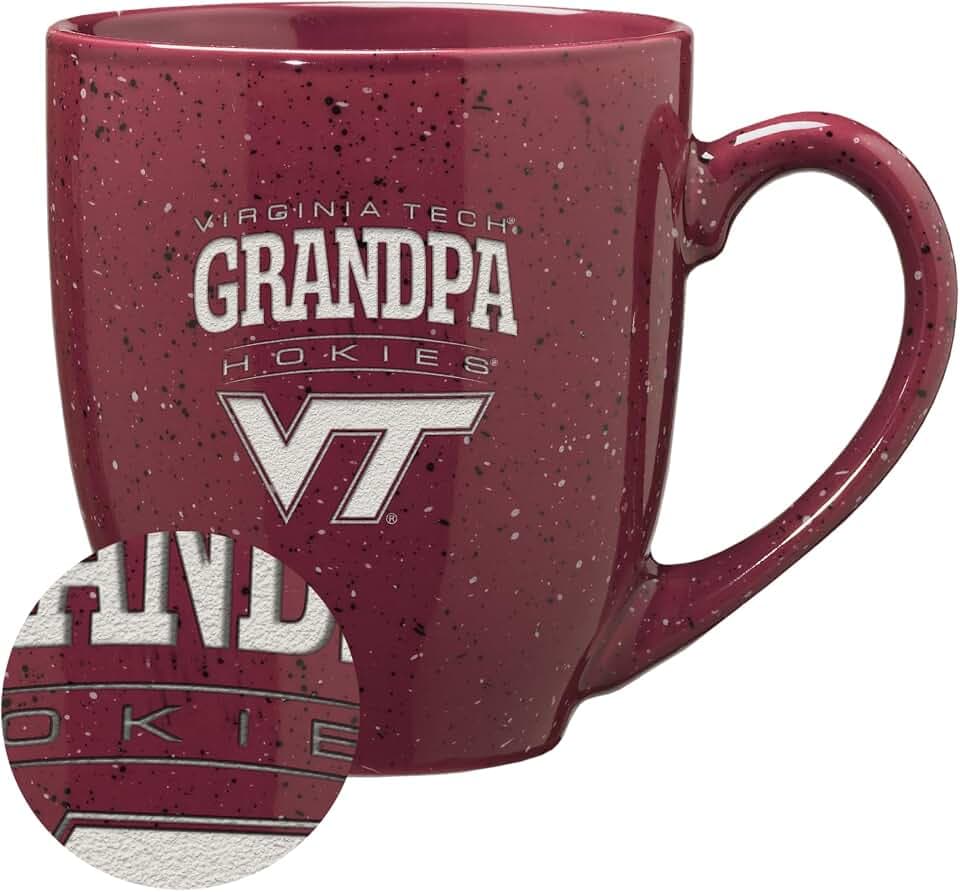 Rico Industries NCAA Virginia Tech Hokies Grandpa Maroon 16 oz Team Color Laser Engraved Speckled Ceramic Coffee Mug