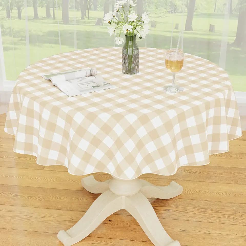 Smiry Fall Tablecloth, Flannel Backed Vinyl Table Cloth, 60" Round