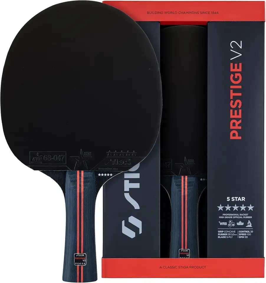 STIGA Tischtennisschläger Prestige V2 – 5-Sterne Profi Schläger für Geschwindigkeit und Power, Star 5 Belag, ITTF-zugelassen, 2,0 mm Schwamm, ACS- und WRB-Technologie, 5-lagiges Holz, konkaver Griff