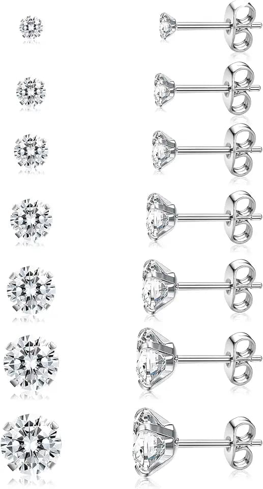 JeweBella 7Paar Medizinische Ohrstecker Ohrringe Chirurgenstahl Damen 2-8mm