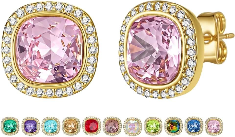 EVEVIC Square Austrian Crystal Halo Stud Earrings for Women