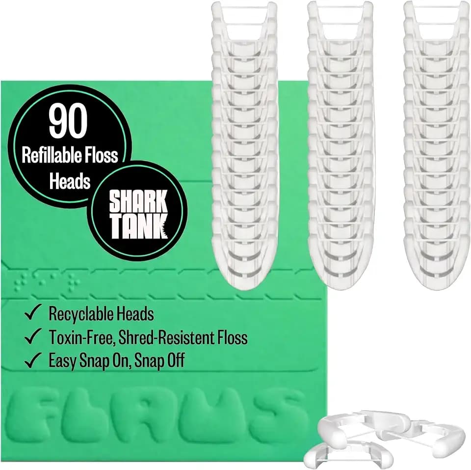 FLAUS Electric Flosser Refills (Oprah's List, Shark Tank) 90ct Extra Strong Woven Dental Clear Floss Heads - No Break, Ultra Durable Refillable Dental Floss Picks for Teeth