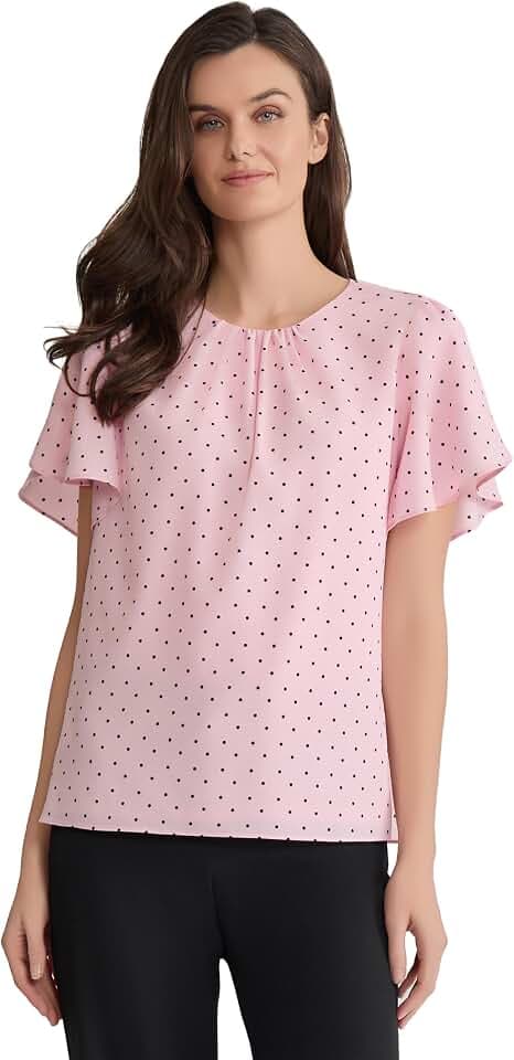 Kasper Women's Short Flutter Sleeve Polka Dot Top