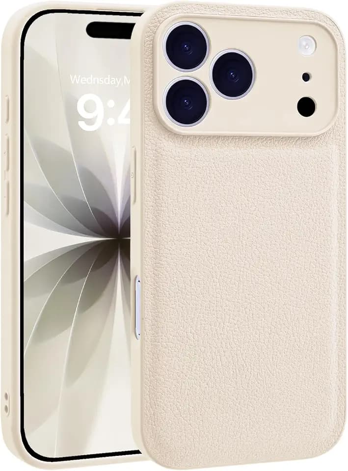 Compatible with iPhone 17 Pro PU Leather Phone Case for Women Beige