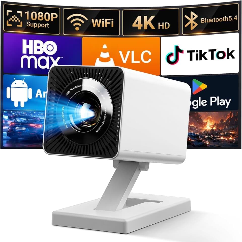 【Built-in APPS】Mini Projector With Wifi And Bluetooth, 1080P 4K Support Portable Projector, Movie Projector for Bedroom, Compatible with Smartphones/TV Stick/iPad/PS5/Laptop/HDMI/USB