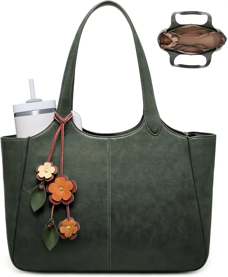 LOVEVOOK Leather Tote Bag for Women, Work Shoulder Bag with 40oz Cup Holder