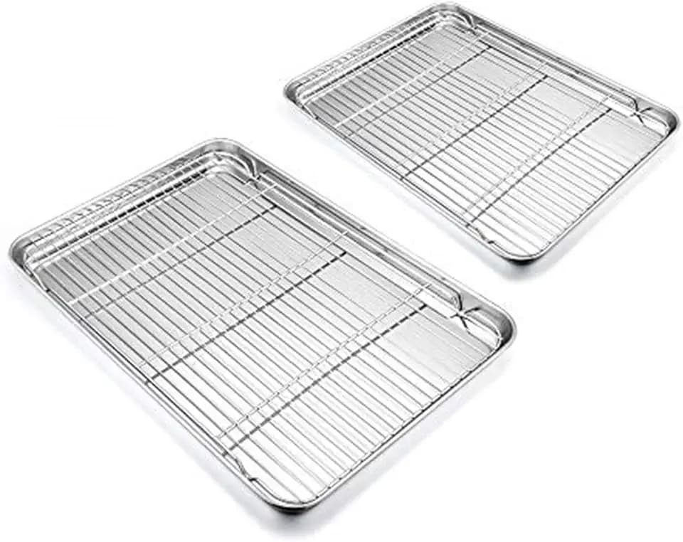Backblech mit Kuchengitter, HaWare Edelstahl Ofenblech/Abkühlgitter Rechteckige für Backen/Abkühlen, 4er Set （2 Kuchenblech+ 2 Grillrost）- Gesund & Ungiftig, Leicht zu Reinigen＆Spülmaschinenfest