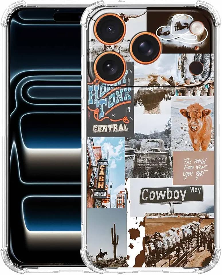 Cowboy Cowgirl Western Natural Scenery Pattern,Soft TPU Bumper Phone Case for iPhone 17 Pro Max