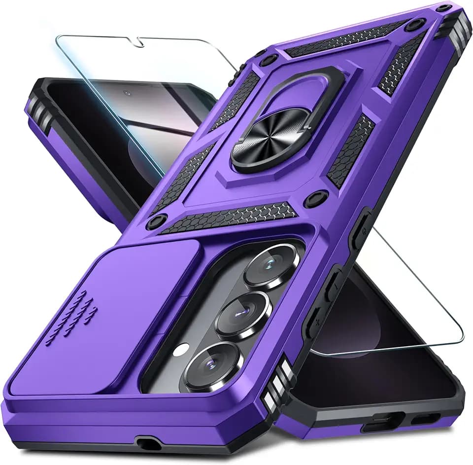 Janmitta for Samsung Galaxy S26 Case Built in Slide Camera Cover,Purple