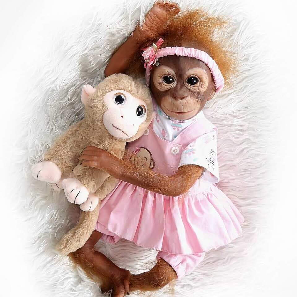 Reborn Baby AFFE Puppe 20 Zoll 50CM Weiches Silikon Vinyl Realistische Neugeborene Echte AFFE Handmade mit Kuscheltier