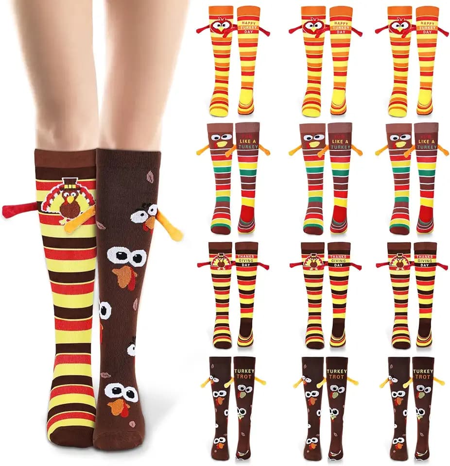 Thanksgiving Turkey Socks with Hands Funny Turkey Trot Socks Runing Now Knee High Athletic Socking for Women Men Gift