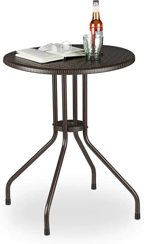 Relaxdays Gartentisch rund, Kunststoff und Metall, HxD: 74x60 cm, braun