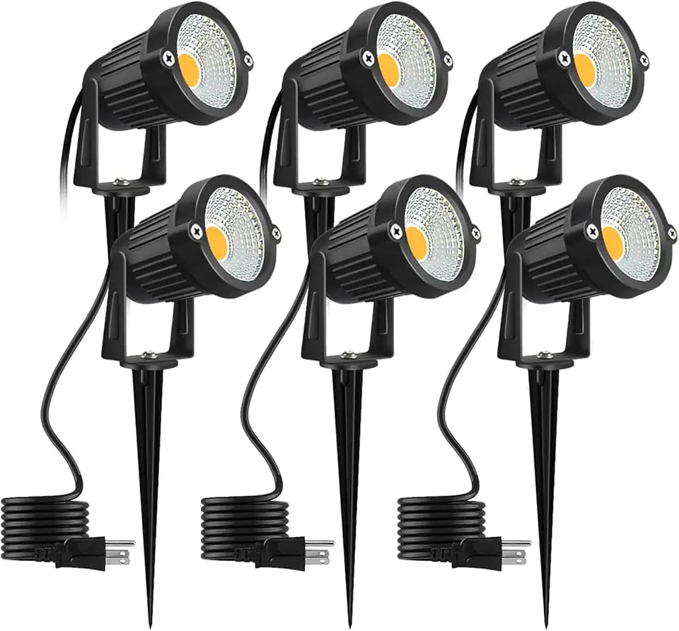Romwish 5W Landscape Lighting, 120V Plug-in Outdoor Spotlights, 6 Pack