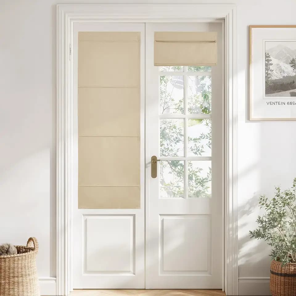 NICETOWN Biscotti Beige No Drill Magnetic Door Roman Curtain for Window