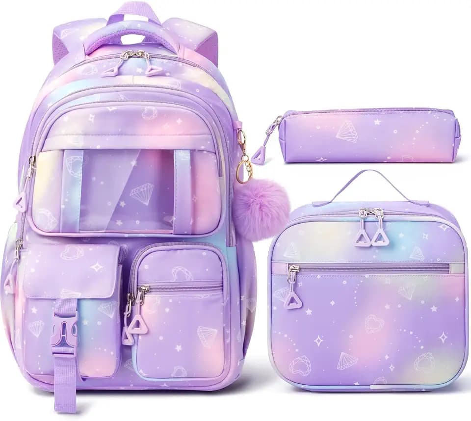 Fimibuke Kids Backpack for School Girls, Waterproof Backpack w/Lunch Box