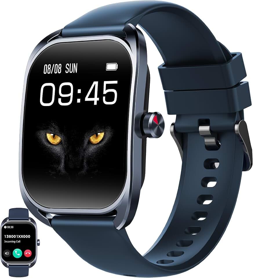 Smartwatch Herren mit Telefonfunktion, 2,01" HD Gebogener Bildschirm Sportuhr mit Bluetooth Anrufe Fitnessuhr Herzfrequenzmonitor Schlafmonitor Schrittzähler, Smart Watch für iOS Android (Blau)