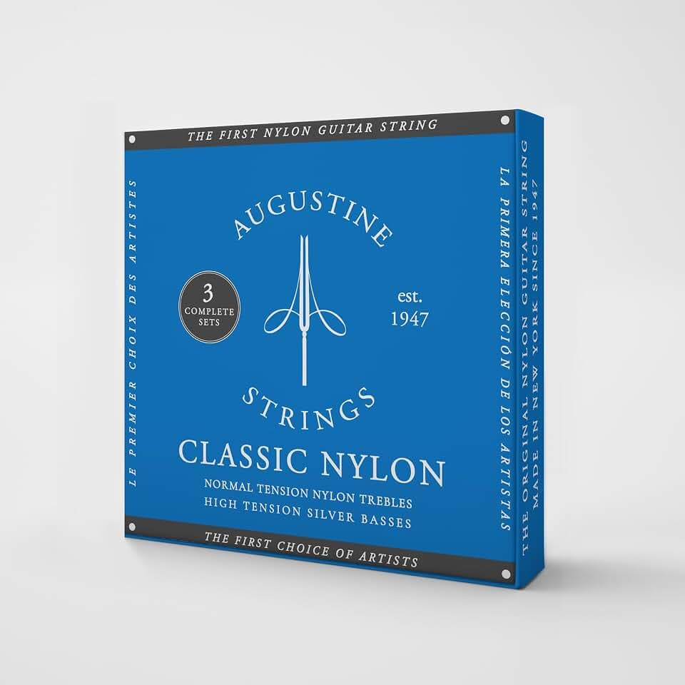 Augustine Classic Nylon - Blau - 3x - 6-Saitensatz - Standard-Diskantsaiten/versilberte Bass-Saiten - normal/high Tension