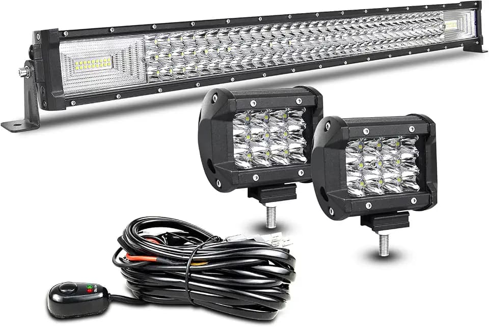Willpower 32 inch LED Light Bar, Triple Row Spot Flood Beam, 2Pcs 4 inch 36W Spot LED Pods Driving Fog Lights with Waterproof Wiring Kit for 12V 24V Vehicle Jeep Pickup Off Road Truck 4X4 Boat Trailer
