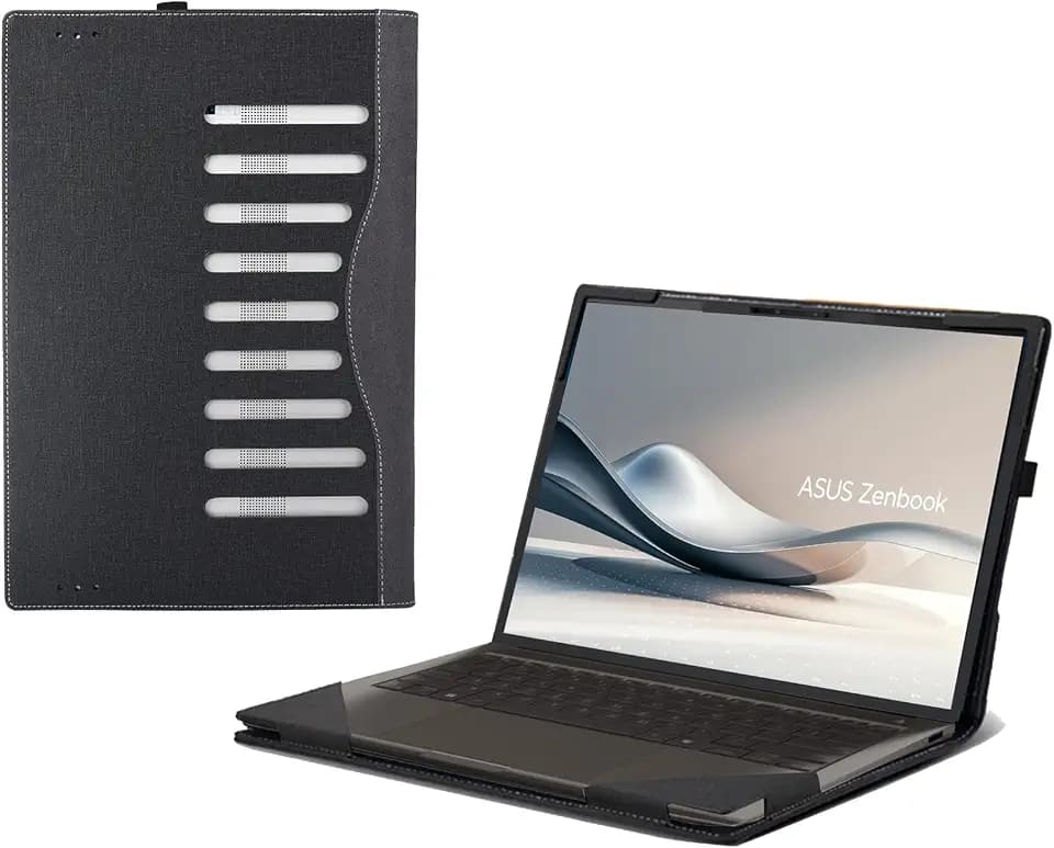 Laptop Case for ASUS Zenbook S 14 (UX5406 UX5406SA) | Zenbook A14 UX3407 UX3407QA UX3407RA14 PU Leather Protective Bag Detachable Shell (Dark Grey)