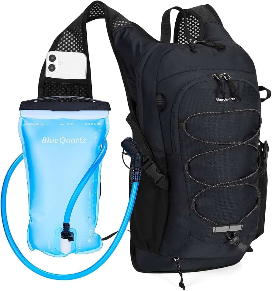 Blue Quartz Hydration Backpack with 2L Water Bladder, 18L Hiking Backpack for Women Men, Lightweight Water Pack with Phone Pocket for Quick Access, Hydration Pack for Cycling, Running, Biking