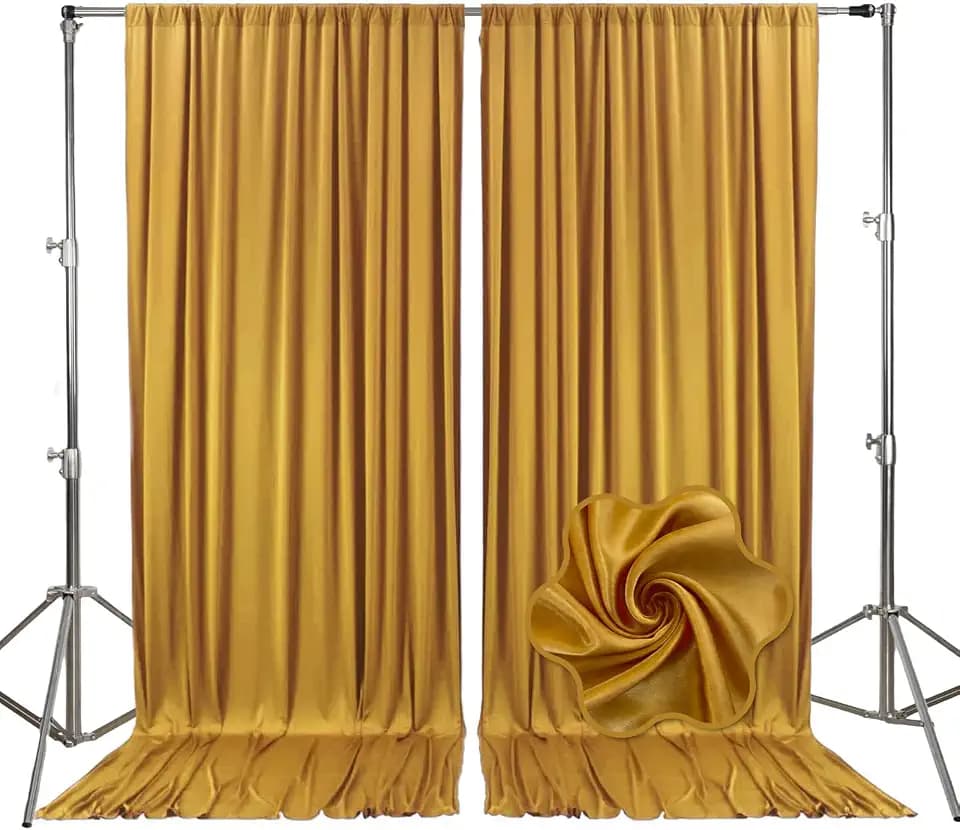 10ft x 7ft Gold Backdrop Curtains for Parties, Fabric Satin Background Curtain with Rod Pockets for Weddings, Birthday, Baby Shower, Photography, Graduation Party Backdrop Drapes, 2 Panels