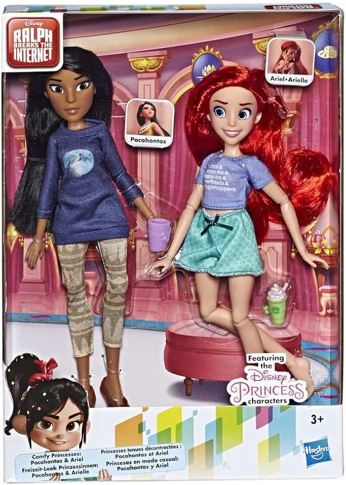 Disney Prinzessinnen Comfy Squad Ariel und Pocahontas, Puppen zum Film Chaos im Netz mit Freizeit-Outfit und Zubehör