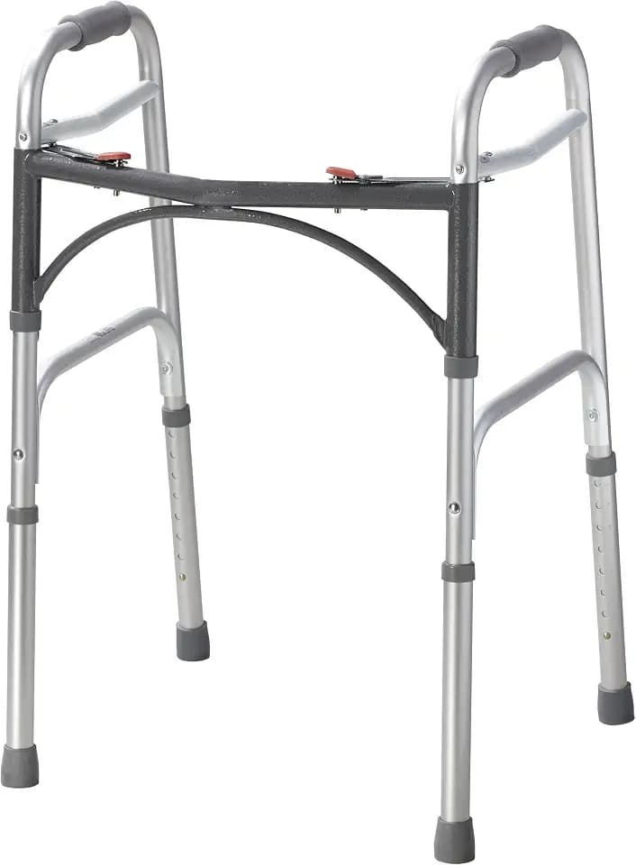 Drive Medical 2-Button Standard Foldable Walker for Seniors, Silver