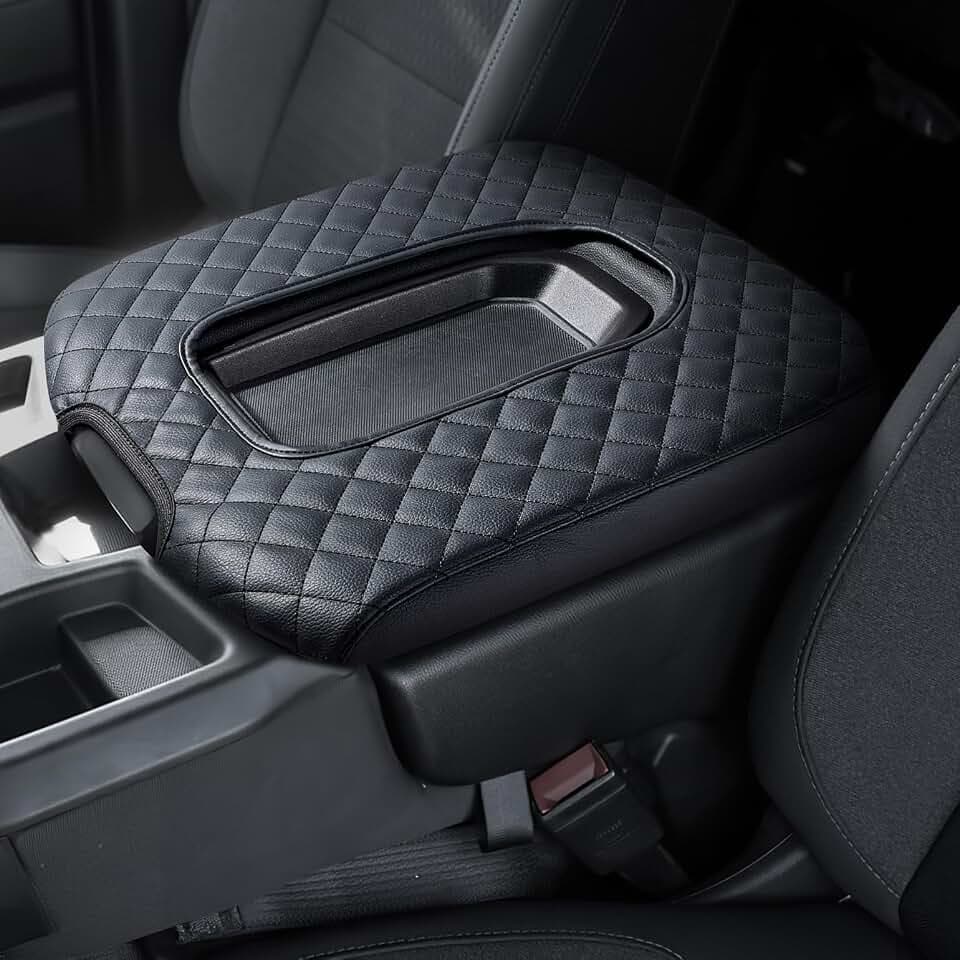 ISSYAUTO Center Console Cover Compatible with 2019-2024 Silverado Sierra Jump Seat Console Leather Armrest Cover