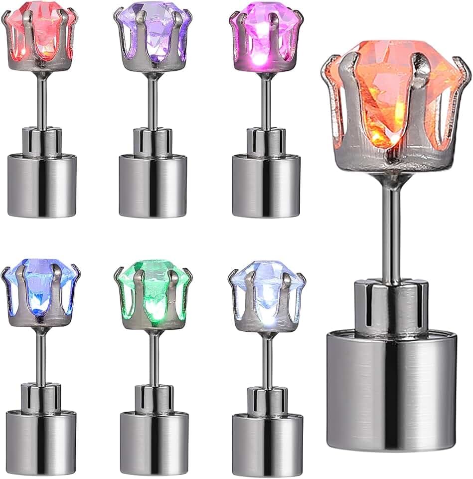 CALLARON 7st LED Ohrstecker mit Blinklicht, Edelstahl Leuchtende Ohrringe mit Diamant, Dekorativ Ohrstecker für Party, Festival, Nachtclub, Coole Blitz Ohrringe Liebhaber
