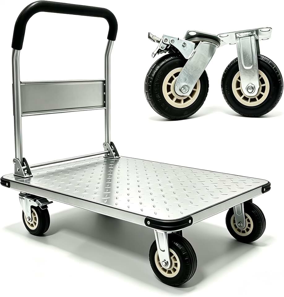 Heavy Duty Steel Platform Truck, 2600 lbs Capacity Flatbed Cart, 43" x 26" Industrial Push Dolly with 6" Fixed Wheels and 6" Swivel Brake Wheels, Platform Cart for Warehouse, Garage and Moving