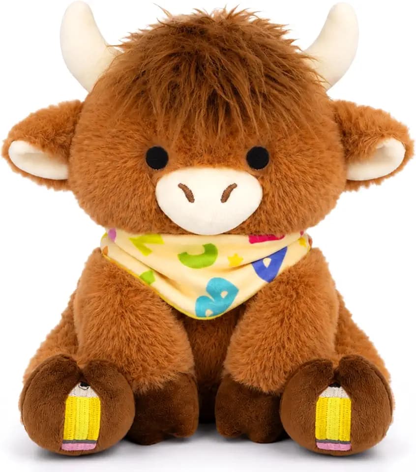 Classroom Highland Cow Plush-Back to School Gift “ABC” Handkerchief Decor