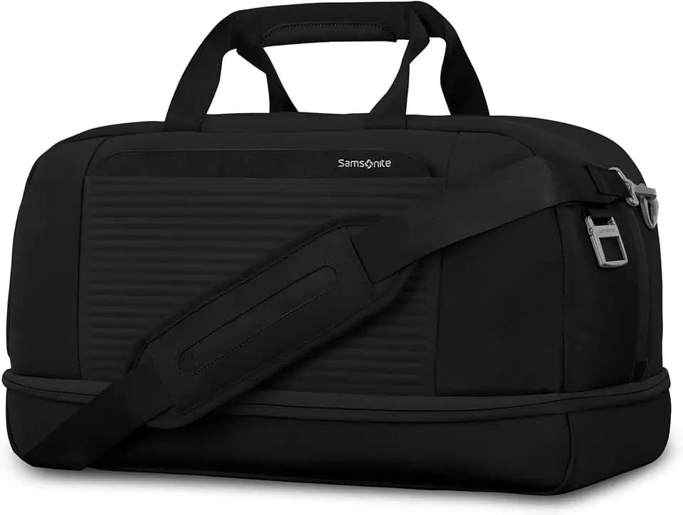 Samsonite Paralux Weekender Duffel Bag, Travel Carry-On Bag with Wide Opening, Drop-Bottom Shoe & Laundry Compartment, AirTag™ Holder, StackIt™ Strap - Business & Leisure Travel Bag - Black