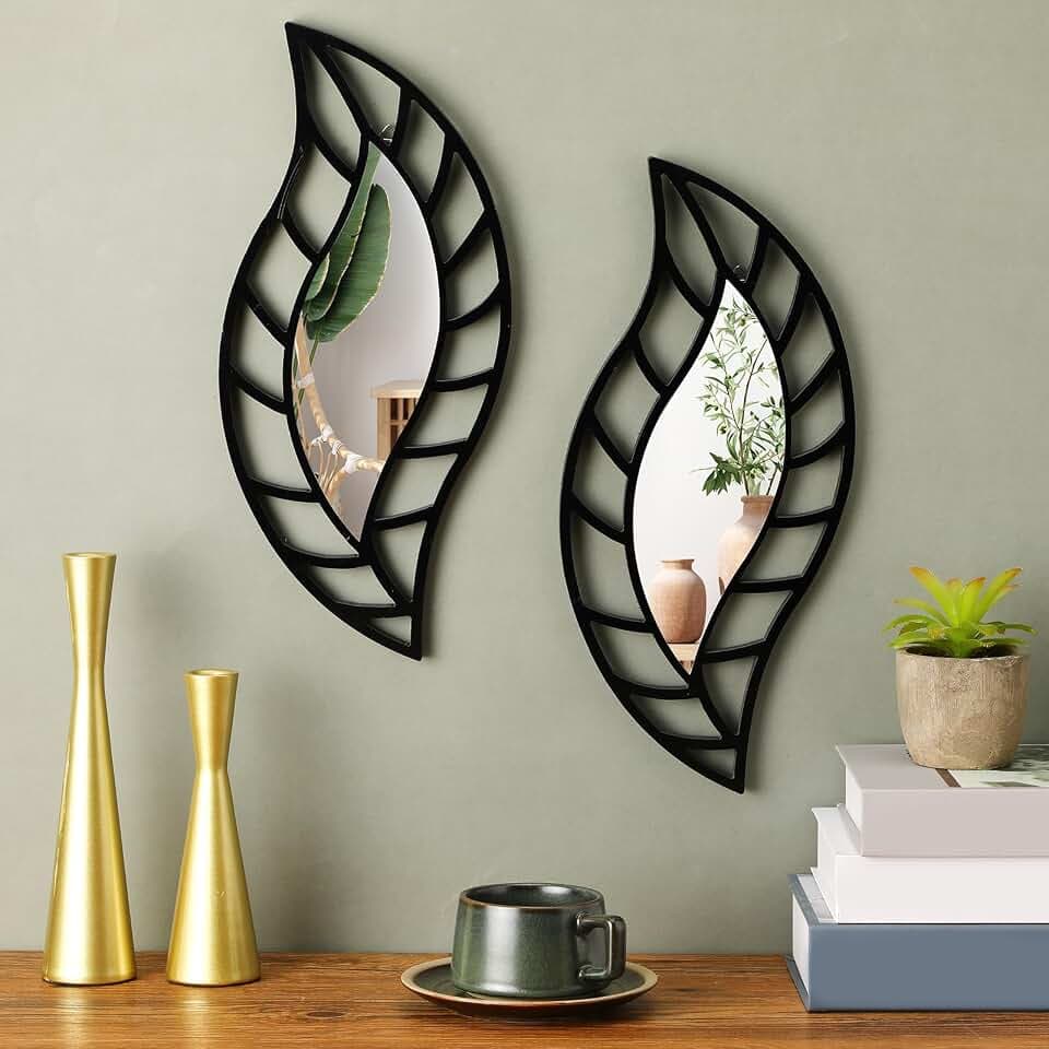 Roowest 2 Pcs Decorative Mirror Wall Decor, Black