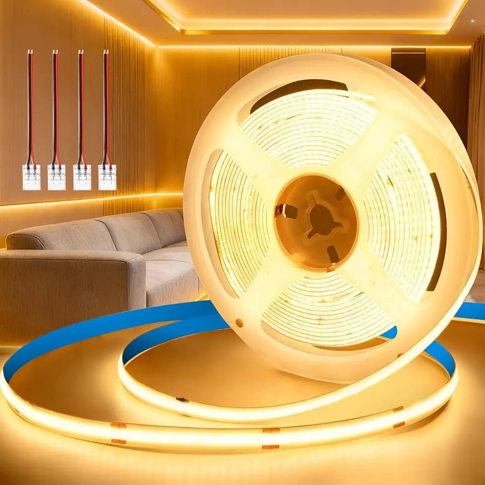 KSIBNW 24V COB LED Streifen Warmweiß, 10M Selbstklebend LED Strip 3000K Licht Band 8mm Breite CRI90+ 320LEDs/m Flexibel LED Leiste für Wohnmobil Küche Schlafzimmer Dekoration, Ohne Netzteil