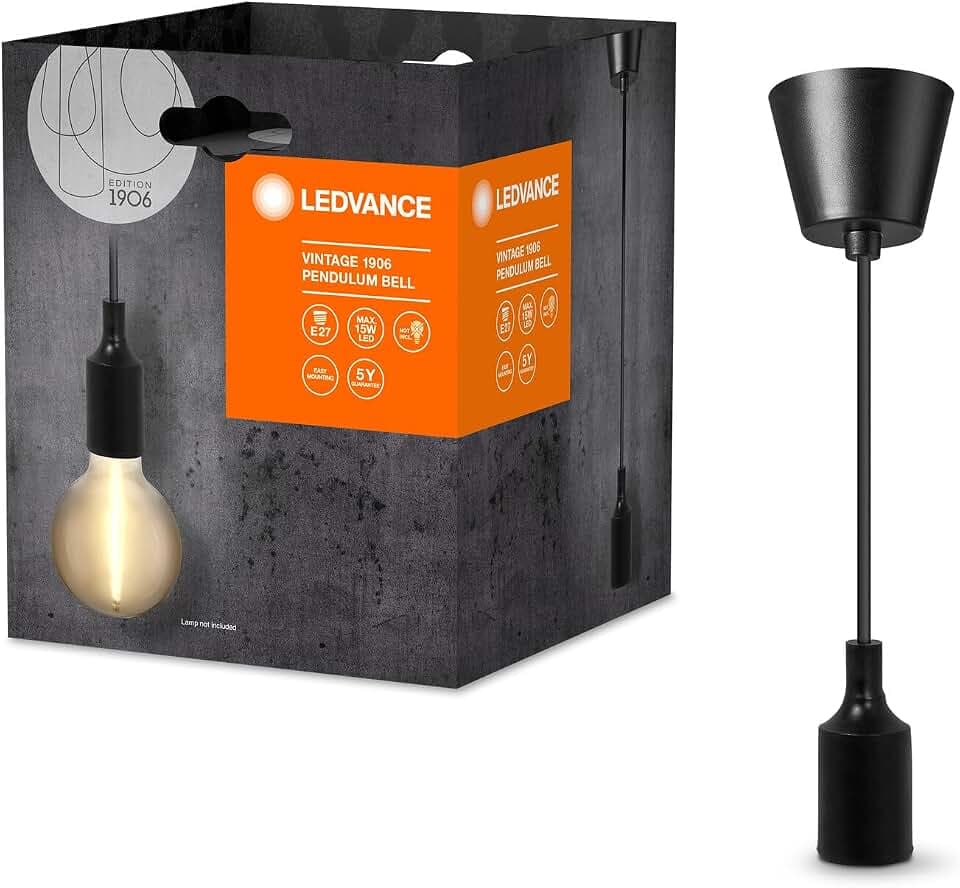 LEDVANCE Vintage 1906® Pendelleuchte BELL E27, schwarz, max. 15W LED, E27 Sockel, trichterförmiger Baldachin, Innenraum-Pendelleuchte, Kombination mit 1906 Vintage- oder smarten Lampen