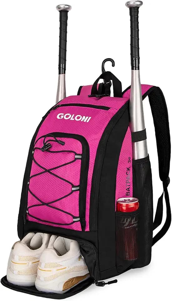 Goloni 40L Baseball Bag, Softball Bat Bag with Shoes Compartment,Fence Hook,Backpack for Baseball, T-Ball & Softball Equipment & Gear