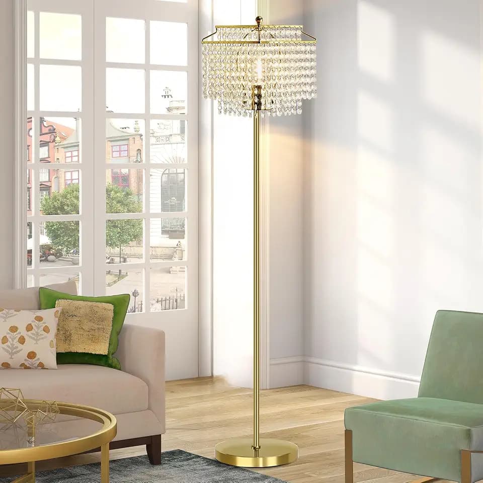 Luvkczc Gold Crystal Floor Lamp, 64" Tall Elegant Standing Lamp