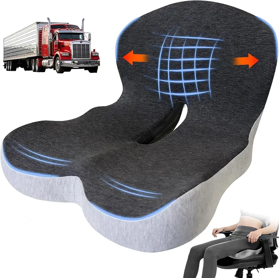 Memory Foam Seat Cushion for Long Sitting,L-Shaped Ergonomic Design for Office Chair & Truck Drivers,Improve Comfort During Prolonged Sitting(Black Gray)