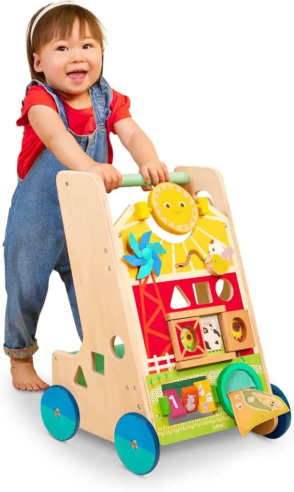 Battat Wooden Activity Walker, 9 Activities, Sunshine Farm Theme, Wood Toys