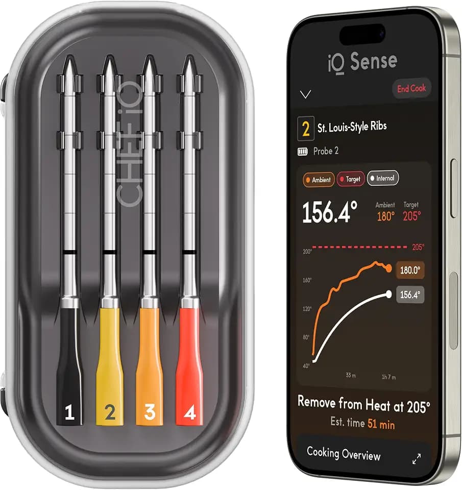 CHEF iQ Sense | Smart Wireless Meat Thermometer | 4 Ultra-Thin Probes | WiFi Unlimited Range | 1000°F Heat Safe | 5 Sensors | BBQ, Grill, Oven, Smoker, Air Fryer | Gen3