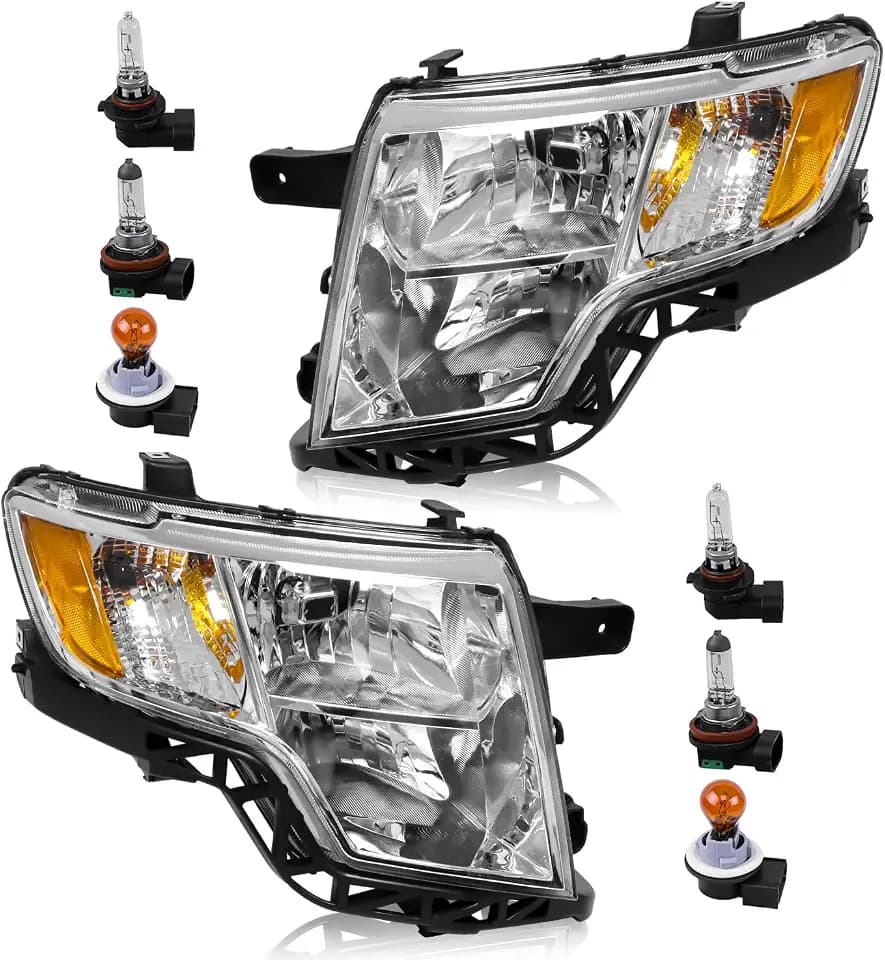 Headlight Assembly Compatible with Ford Edge 2007 2008 2009 2010 Limited SE SEL Halogen Headlamp, OE-Style Head Lamp Replacement for FO2503228 FO2502228, Chrome Housing Amber Reflector